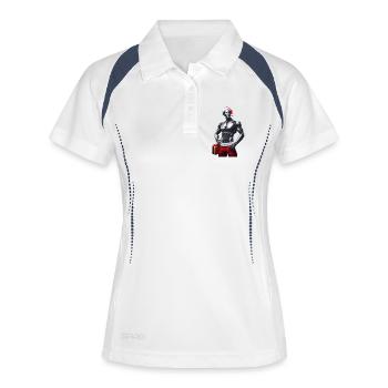 Cyber-robot mit Weihnachtsmütze und Geschenk - Frauen Polo atmungsaktiv - Weiß/Navy - Vorne