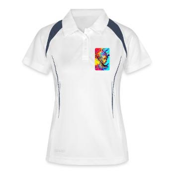 coloré éclaboussure art portrait noir femme féroce - Polo respirant Femme - blanc/marine - Devant