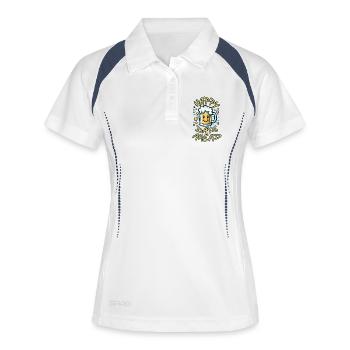 FROHE TAGE VOR UNS, BIER, PROST - Frauen Polo atmungsaktiv - Weiß/Navy - Vorne