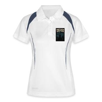 La ville parle à voix basse - Des graphismes sombres sur un t-shirt - Polo respirant Femme - blanc/marine - Devant
