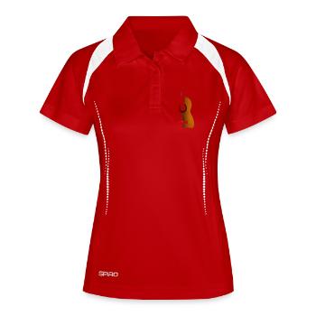 Westerngitarre aus klassischem Holz - Frauen Polo atmungsaktiv - Weiß/Navy - Vorne