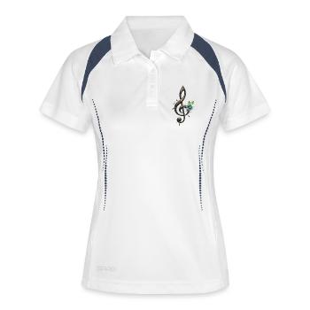 Mechanischer Schlüssel und Blumen im Rhythmus der Uhren. - Frauen Polo atmungsaktiv - Weiß/Navy - Vorne