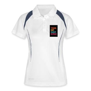Motivierender Sport-Workflow Schriftzug - Frauen Polo atmungsaktiv - Weiß/Navy - Vorne
