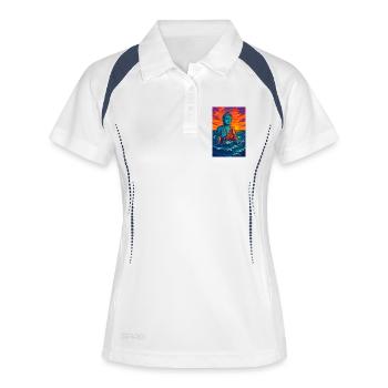 Ruhiger Buddha bei Sonnenuntergang - Frauen Polo atmungsaktiv - Weiß/Navy - Vorne