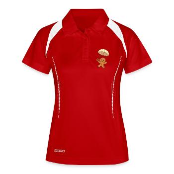 Mannele Lebkuchen mit Fallschirm - Frauen Polo atmungsaktiv - Weiß/Navy - Vorne