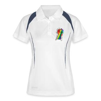 Statement-Sticker Menschenrechte - Frauen Polo atmungsaktiv - Weiß/Navy - Vorne
