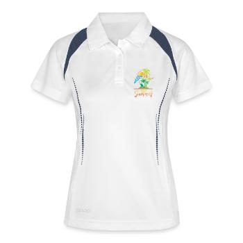 Vacances d’été avec palmiers et parasols - Polo respirant Femme - blanc/marine - Devant