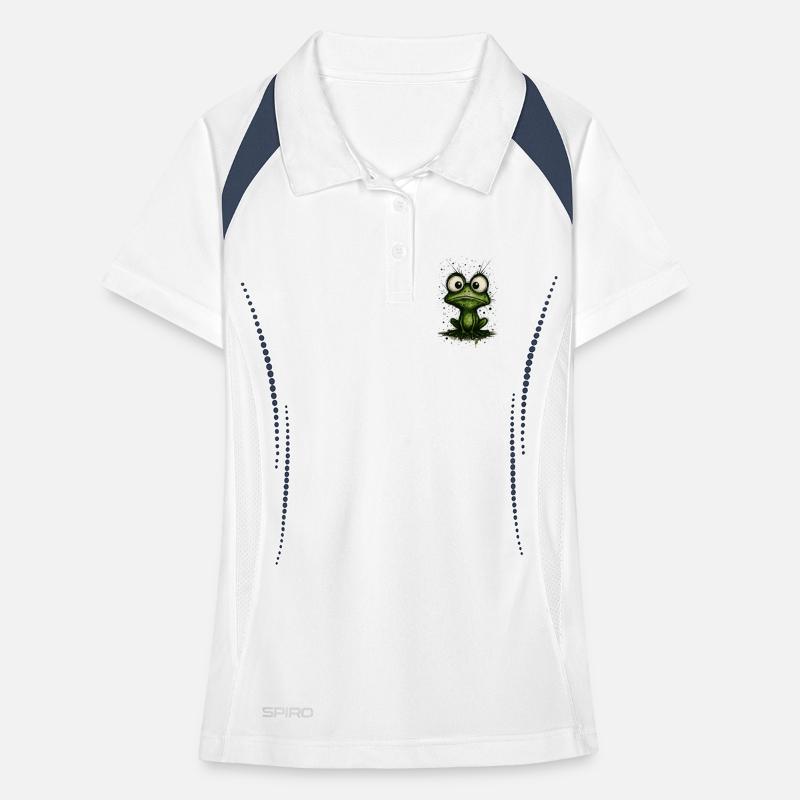 Funny Frog with Big Eyes – comic strip splash Women's Polo breathable