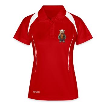 Abenteuerbär im Expeditionsoutfit - Frauen Polo atmungsaktiv - Weiß/Navy - Vorne