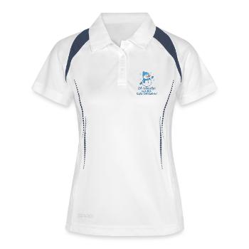 Schneemann schmelzen, heiße Schokolade Weihnachten - Frauen Polo atmungsaktiv - Weiß/Navy - Vorne