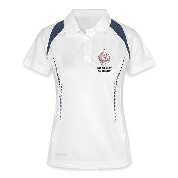 Knoblauch mit Attitüde: No Garlic No Glory  - Frauen Polo atmungsaktiv - Weiß/Navy - Vorne