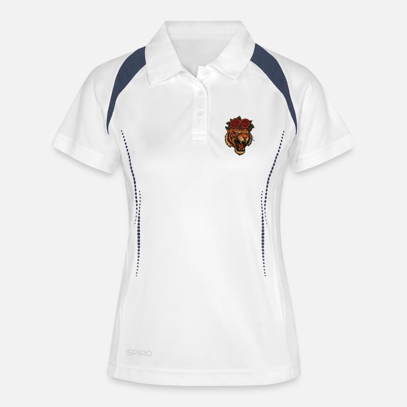 Fierce Tiger Head with Roses – High-Resolution Tra - Women's Polo breathable - white/navy