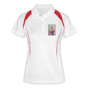 Portrait de main du signe de paix arc-en-ciel - Polo respirant Femme - blanc/marine - Devant