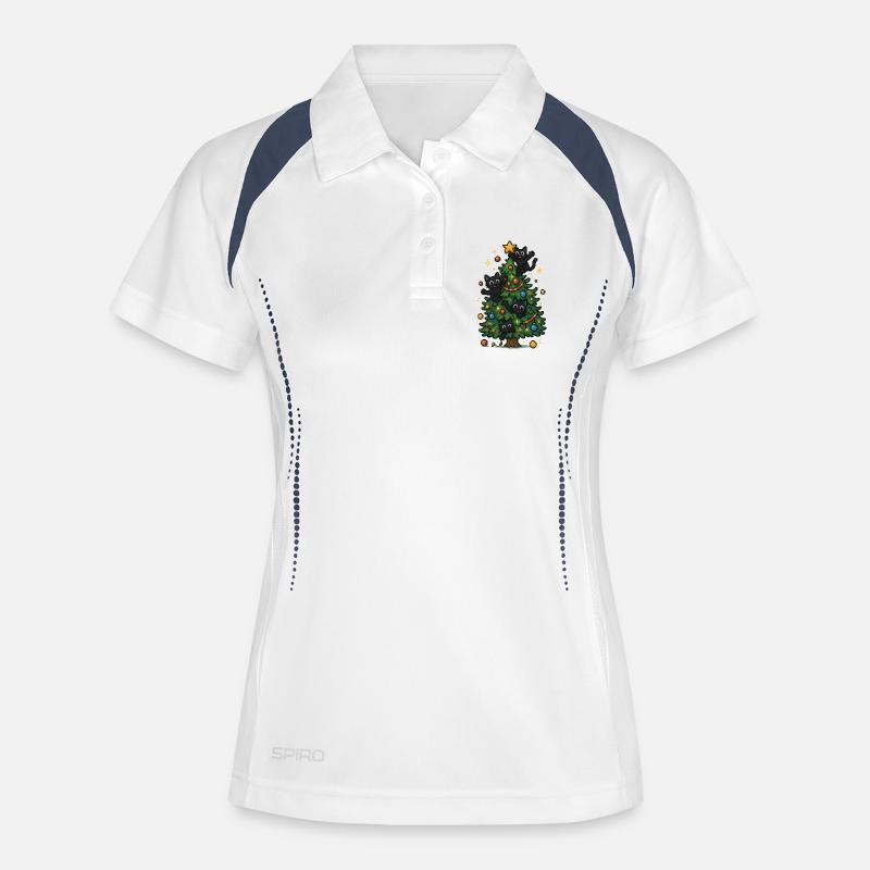 Weihnachtsbaum mit frechen Katzen - Frauen Polo atmungsaktiv - Weiß/Navy