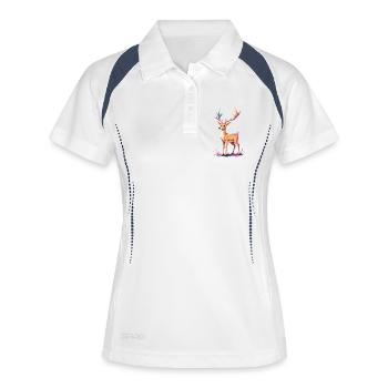 Reh mit Regenbogen-Geweih Farbexplosion - Frauen Polo atmungsaktiv - Weiß/Navy - Vorne