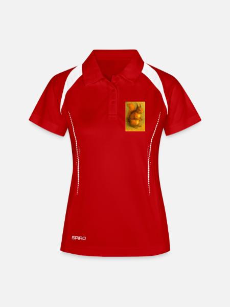 Rotes Eichhörnchen in klassischer Ölmalerei - Frauen Polo atmungsaktiv - Weiß/Navy