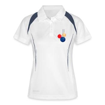 Weihnachtskugeln aufhängen - Frauen Polo atmungsaktiv - Weiß/Navy - Vorne