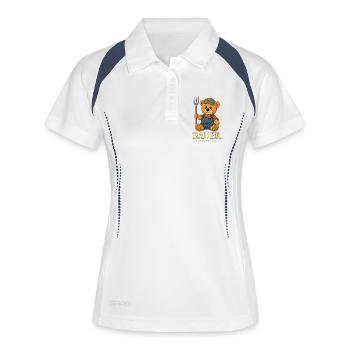 Bauer T-Shirt – Landliebe pur mit Bauernbär - Frauen Polo atmungsaktiv - Weiß/Navy - Vorne