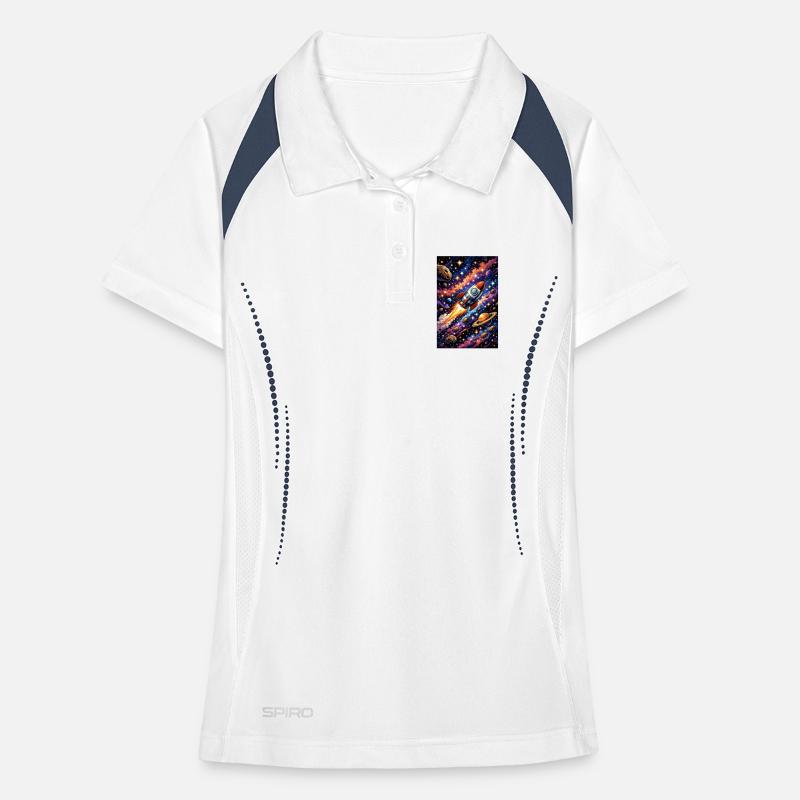 Rocket flight through cosmos Women's Polo breathable