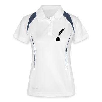 Federkiel Tintenfass Silhouette - Frauen Polo atmungsaktiv - Weiß/Navy - Vorne
