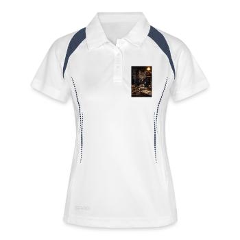 Financier chat en smoking - Polo respirant Femme - blanc/marine - Devant