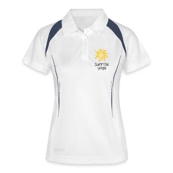 Sunrise Yoga - Design mit gelber Sonne - Frauen Polo atmungsaktiv - Weiß/Navy - Vorne