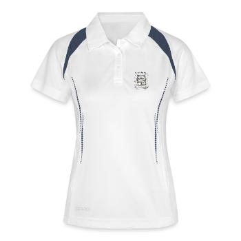 Ich mach das aber ich gucke dabei böse - Frauen Polo atmungsaktiv - Weiß/Navy - Vorne
