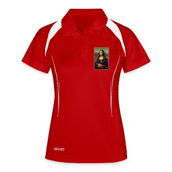 La Joconde avec un verre de vin rouge - Polo respirant Femme - blanc/marine - Devant