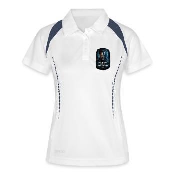 100% Mensch. 100% KI. 200% Gefahr - Frauen Polo atmungsaktiv - Weiß/Navy - Vorne