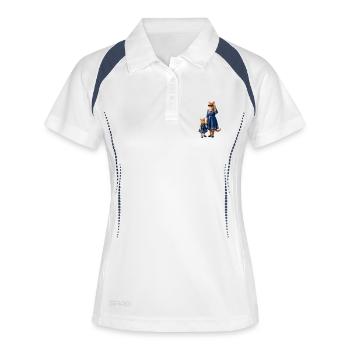 Minettes Story – Ginger Cat Mom & Kitten - Polo respirant Femme - blanc/marine - Devant