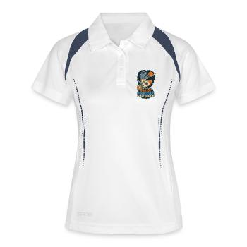 Dino Astronaut – Große Abenteuer starten klein - Frauen Polo atmungsaktiv - Weiß/Navy - Vorne