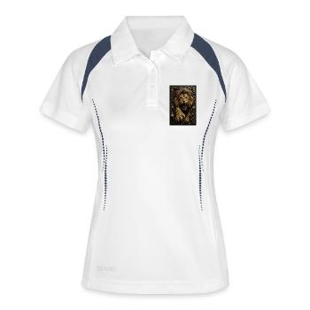 Lion doré fractal en relief - Polo respirant Femme - blanc/marine - Devant