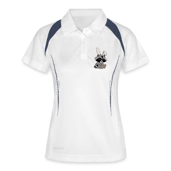 Snuggles der Waschbär im Hasenkostüm mit Osterei - Frauen Polo atmungsaktiv - Weiß/Navy - Vorne