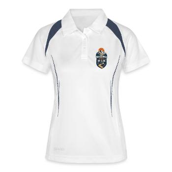 Wanderweg Statt WLAN – Berge Camping & Outdoor - Frauen Polo atmungsaktiv - Weiß/Navy - Vorne
