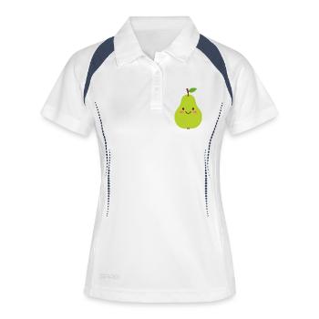 Poire de kawaï verte – Motif de fruits sucrés - Polo respirant Femme - blanc/marine - Devant