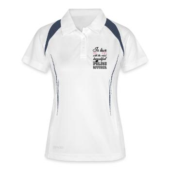 In love - Police Polizei, Liebe, Sprüche, Geschenk - Frauen Polo atmungsaktiv - Weiß/Navy - Vorne