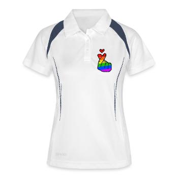 Regenbogen Herz Liebe Frieden Leidenschaft - Frauen Polo atmungsaktiv - Weiß/Navy - Vorne