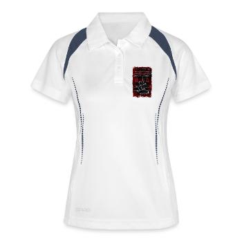 LASS MICH in Ruhe ich bin genervt - auf der Mauer - Frauen Polo atmungsaktiv - Weiß/Navy - Vorne