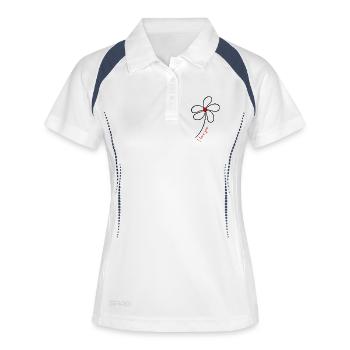 HERZ. PAAR. ICH HABE GERADE GEHEIRATET. Junggesellinnenabschied. VALENTINSTAG. - Frauen Polo atmungsaktiv - Weiß/Navy - Vorne