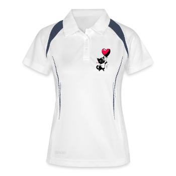 Katze mit Herz Luftballon - Heartful Creatures - Frauen Polo atmungsaktiv - Weiß/Navy - Vorne