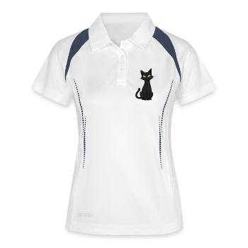 Elegante schwarze Katzenillustration - Frauen Polo atmungsaktiv - Weiß/Navy - Vorne