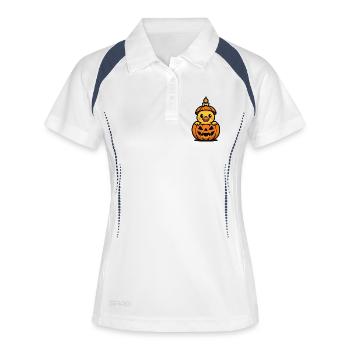 Canard mignon dans une citrouille – Halloween Kawaii - Polo respirant Femme - blanc/marine - Devant