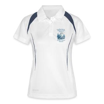  Wintereule – Snowy Night Magic - Frauen Polo atmungsaktiv - Weiß/Navy - Vorne