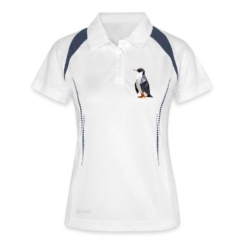Polygon-Pinguin: Geometrische Eleganz - Frauen Polo atmungsaktiv - Weiß/Navy - Vorne