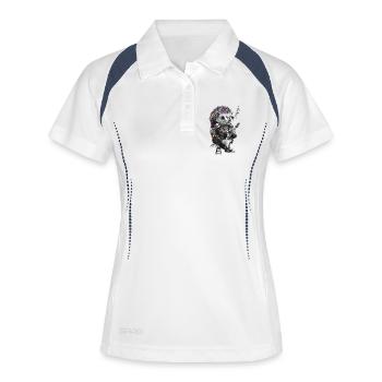 Punkig Igel mit E-Gitarre - Frauen Polo atmungsaktiv - Weiß/Navy - Vorne