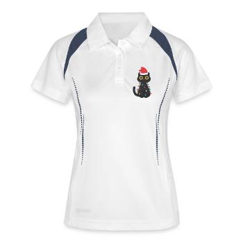 Schwarze Katze im Lichterglanz - Frauen Polo atmungsaktiv - Weiß/Navy - Vorne