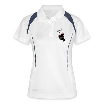 Neugierige schwarze Katze am Rand Meow! - Black Ca - Frauen Polo atmungsaktiv - Weiß/Navy - Vorne