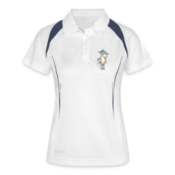 Lama avec un chapeau bleu et des ustensiles d’écriture - Polo respirant Femme - blanc/marine - Devant