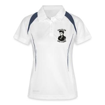 Pin-Up Girl: Too Glam to Give a Damn Biker - Frauen Polo atmungsaktiv - Weiß/Navy - Vorne