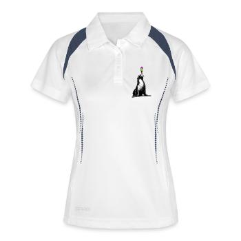 Seelöwe mit Eis im Stencil Style   - Frauen Polo atmungsaktiv - Weiß/Navy - Vorne